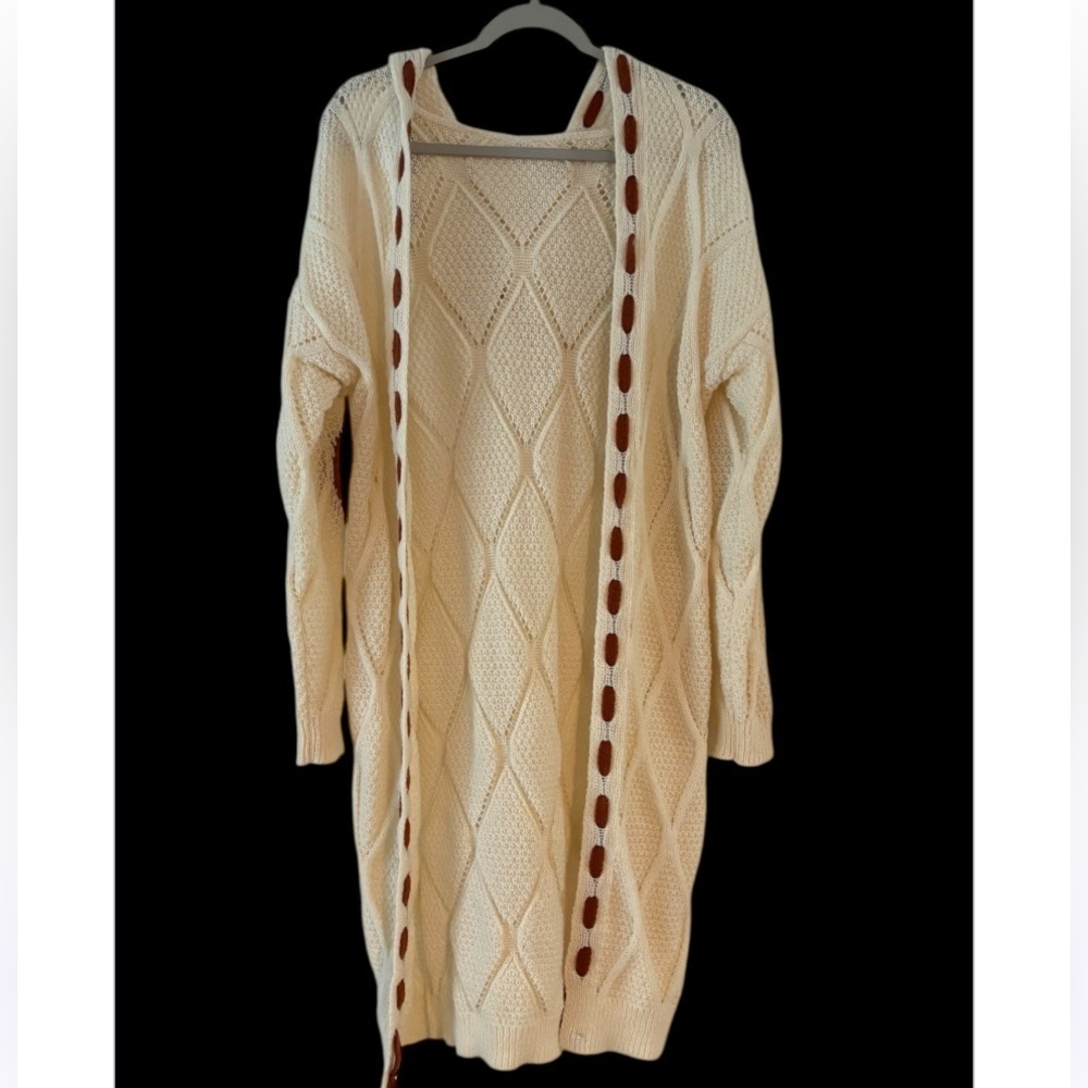 Cream and brown football Stitch Cardigan NWOT